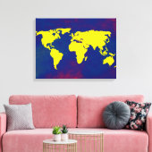 イエロー&ブルーworldmap decorアイディア キャンバスプリント (インサイチュ (リビング))
