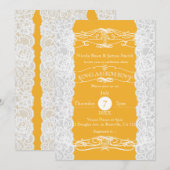イエロー＆ホワイトのレースがエレガントなエンゲージメント招待状 招待状 (正面/裏面)