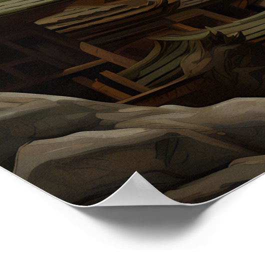 イエロー&ホワイトイースタンドラゴンイラストレーションプリント/ ポスター (角)