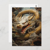 イエロー&ホワイトイースタンドラゴンイラストレーション ポストカード (正面/裏面)