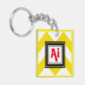 イエロー&ホワイトシェブロンカスタムレッドモノグラム キーホルダー (正面左)