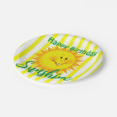 イエロー&ホワイトストライプハッピーバースデー紙プレート ペーパープレート (アングル)