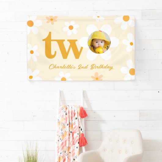 イエロー&ホワイトデイジー第2誕生日フォトガール 横断幕 (インサイチュ)