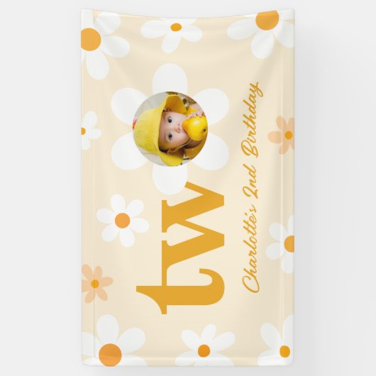 イエロー&ホワイトデイジー第2誕生日フォトガール 横断幕 (縦)