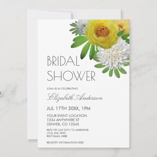 イエロー&ホワイトフローラブライダルシャワー 招待状 (正面)