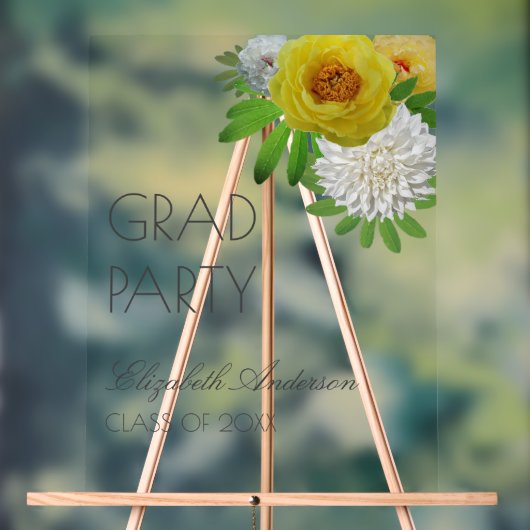 イエロー&ホワイトフローラ卒業パーティー アクリルサイン (ニュートラル)