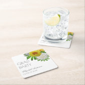 イエロー&ホワイトフローラ卒業パーティー スクエアペーパーコースター (インサイチュ)