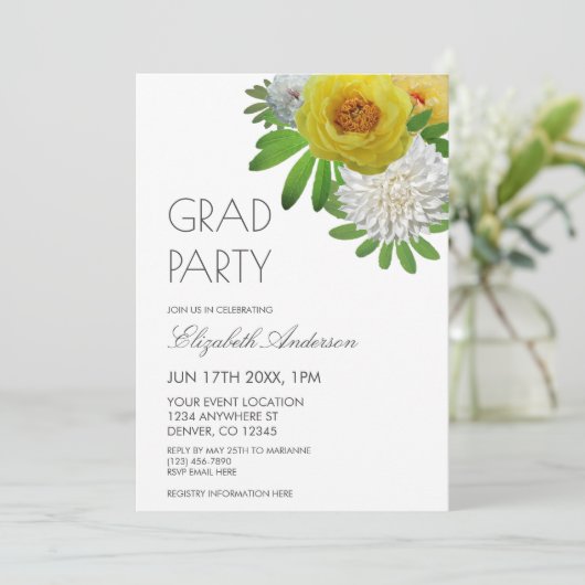 イエロー&ホワイトフローラ卒業パーティー 招待状 (スタンド正面)