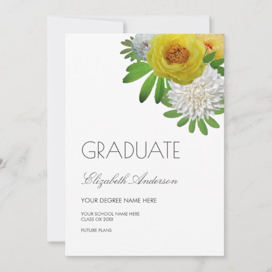 イエロー&ホワイトフローラ卒業発表 招待状 (正面)