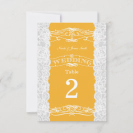 イエロー＆ホワイトレースのウェディングテーブルナンバーカード 招待状