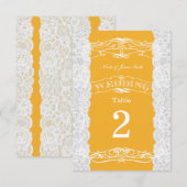 イエロー＆ホワイトレースのウェディングテーブルナンバーカード 招待状 (正面/裏面)