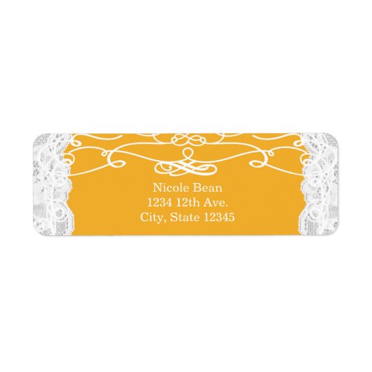 イエロー&ホワイトレースエレガントウェディング住所 シール (正面)