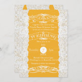 イエロー&ホワイトレースエレガントウェディング招待状 招待状 (正面/裏面)