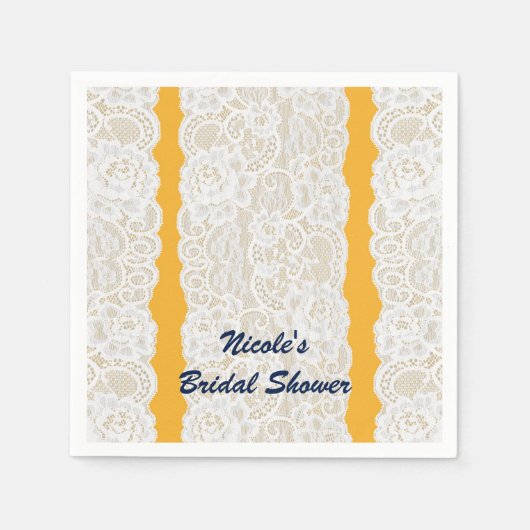 イエロー&ホワイトレースブライトエレガントパーティー スタンダードカクテルナプキン (正面)