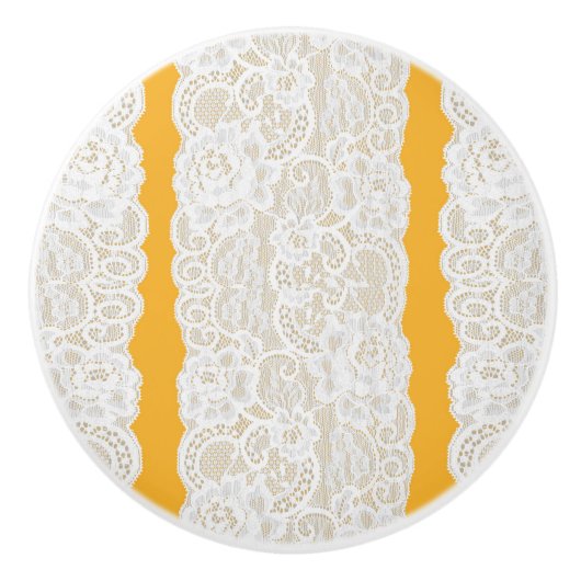 イエロー&ホワイトレースロマン素朴ティックエレガント セラミックノブ (正面)