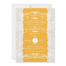イエロー＆ホワイトレース エレガントな結婚式の招待状