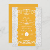 イエロー&ホワイトレース エレガント ウェディング セーブ・ザ・デート 案内ポストカード (正面/裏面)