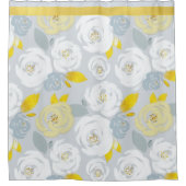 イエロー&ホワイトローズオングレー シャワーカーテン (正面)