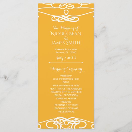 イエロー&ホワイトヴィンテージエレガントな結婚式プログラム プログラム (正面)