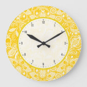 イエロー&ホワイトヴィンテージフローラレース ラージ壁時計 (正面)
