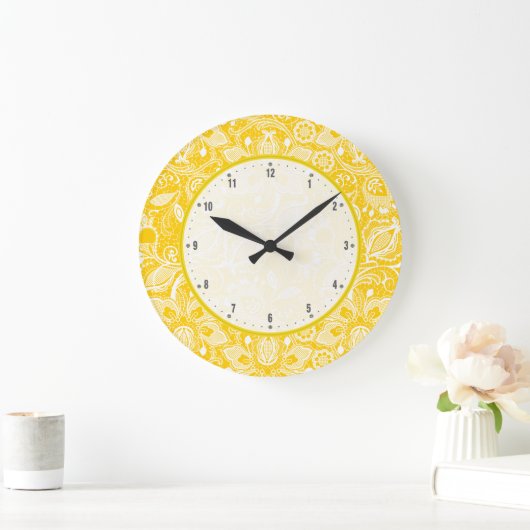 イエロー&ホワイトヴィンテージフローラレース ラージ壁時計 (ホーム)