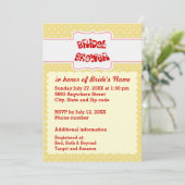 イエロー&ホワイト水玉模様ハート文字ブライダルシャワー 招待状 (スタンド正面)