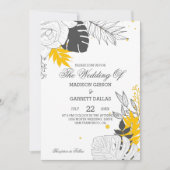 イエロー&ホワイト熱帯葉結婚式招待状 招待状 (正面)