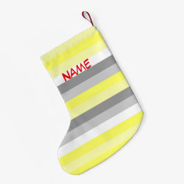 イエロー、ホワイト、グレーのストライプクリスマスストッキング スモールクリスマスストッキング