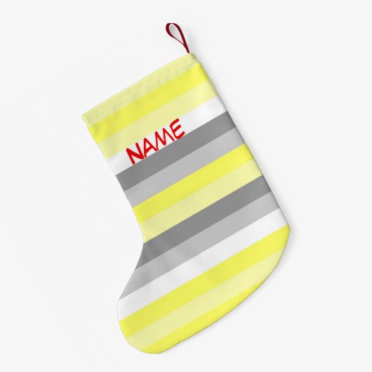 イエロー、ホワイト、グレーのストライプクリスマスストッキング スモールクリスマスストッキング (裏面 (吊り時))