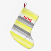 イエロー、ホワイト、グレーのストライプクリスマスストッキング スモールクリスマスストッキング (正面 (吊り時))