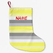 イエロー、ホワイト、グレーのストライプクリスマスストッキング スモールクリスマスストッキング (正面)