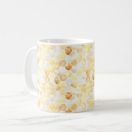 イエロー ホワイト ゴールド 蜂の巣 コーヒーマグカップ (正面左)