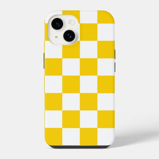 イエロー ホワイト チェック柄 iPhoneケース iPhone 14ケース (裏面)