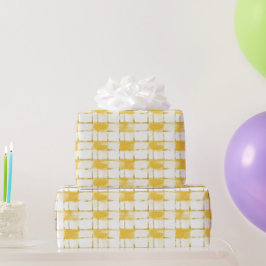 イエロー ホワイト チェック ストライプ 誕生日 ラッピングペーパー