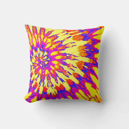 イエロー、マゼンタ、オレンジのスパイラル絞り染め枕 クッション
