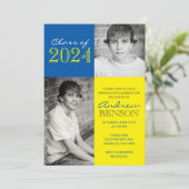 イエロー&ミディアムブルークラシック2写真卒業 招待状 (スタンド正面)