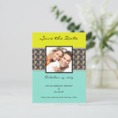 イエロー&ミントペイズリー写真の日付を保存 案内ポストカード (スタンド正面)