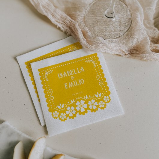 イエロー | メキシカンパペル結婚ピカド スタンダードカクテルナプキン