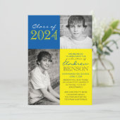 イエロー&メッドブルー2写真卒業発表 招待状 (スタンド正面)