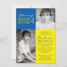 イエロー&メッドブルー2写真卒業発表 招待状