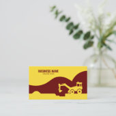 イエロー&モダンマルーントラクタシルエット建物 名刺 (スタンド正面)