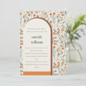 イエロー ラスト グルービー レトロ アーチ フラワーブライダルシャワー 招待状 (スタンド正面)