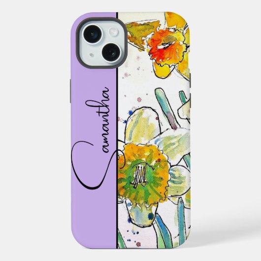 イエロー・ラッパスイセン・水彩・ラッパスイセン・フラワー iPhoneケース (裏面)