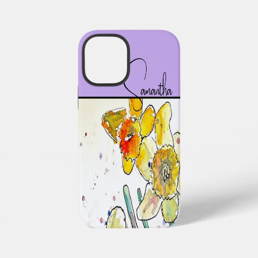 イエロー+ラッパスイセン 水彩 ラッパスイセン 花 iPhoneケース (裏面)