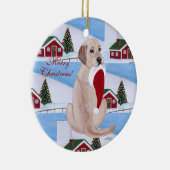 イエロー・ラブラドール・レトリーバーのクリスマスのサンタのパーソナライズな帽子 セラミックオーナメント (右)