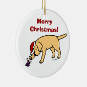 イエロー・ラブラドール・レトリーバーのクリスマスのサンタのパーソナライズな帽子 セラミックオーナメント (右)