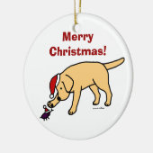 イエロー・ラブラドール・レトリーバーのクリスマスのサンタのパーソナライズな帽子 セラミックオーナメント (左)