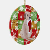 イエロー・ラブラドール・レトリーバーのクリスマスのサンタのパーソナライズな帽子 セラミックオーナメント (右)