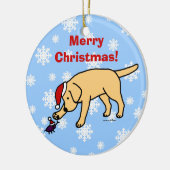 イエロー・ラブラドール・レトリーバーのクリスマスのサンタのパーソナライズな帽子 セラミックオーナメント (左)