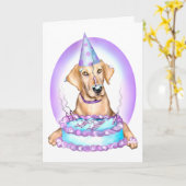 イエロー・ラブラドール・レトリーバーのケーキの顔の誕生日 カード (黄色い花)